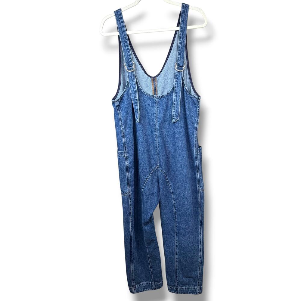Free People We The Free Sapphire Blue Cotton High Roller Relaxed Denim Jumpsuit - Picture 7 of 10